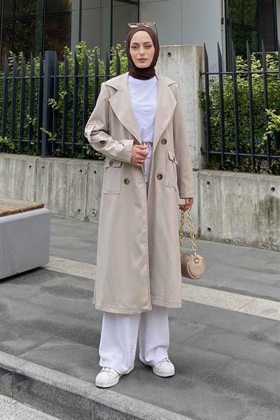 Pelican Ön Düğmeli Trençkot Taş