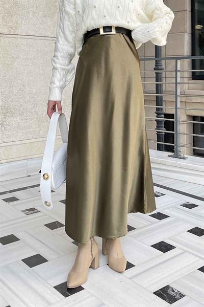 Düz Saten Çan Etek Haki