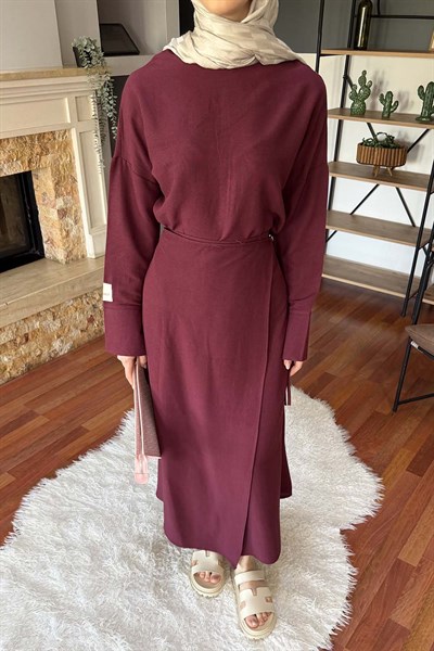 Eteği Bağlama Detaylı Takım Mürdüm