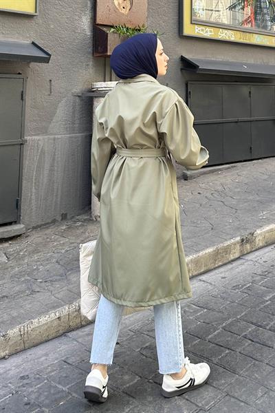 Kol Elastik Detaylı Trençkot Haki