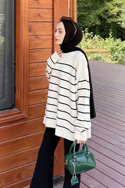Çizgili Triko Kazak Natural