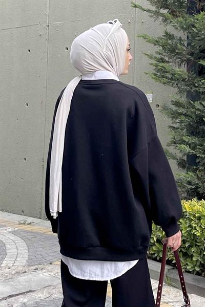 Jasmin Bisiklet Yaka Oversize Sweat Siyah
