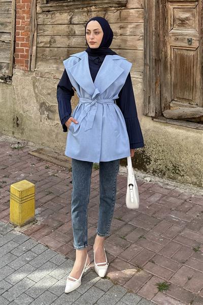 Kolsuz Tesettür Yelek Mavi