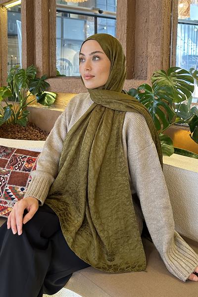 Bloom Desen Ayrobin Floş Jakar Şal Asker Yeşili