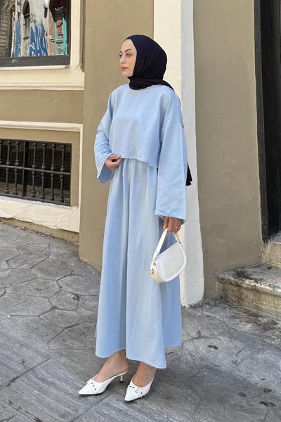 Etekli Tesettür Takım Bebe Mavisi