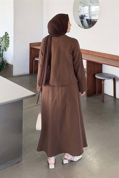 Kol Biye Detaylı Takım Acı Kahverengi