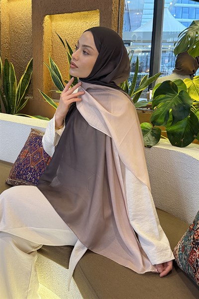 Degrade Desen Soft Şal Acı Kahverengi