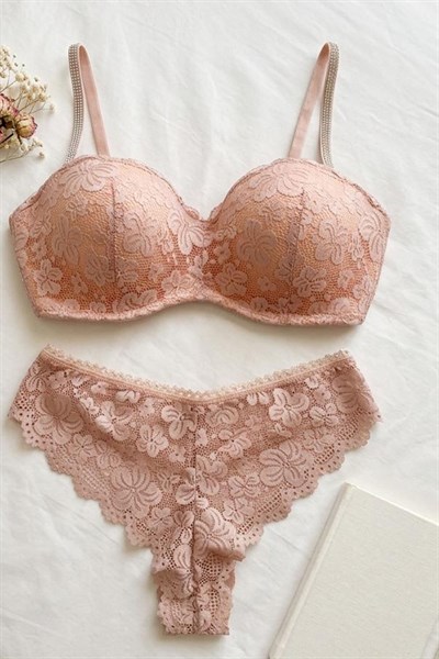 Toparlayıcı Özellik Çıkarılabilir Askı Lotus Sütyen Takım Somon