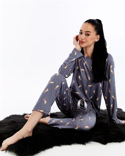 Desenli Pijama Takımı Antrasit