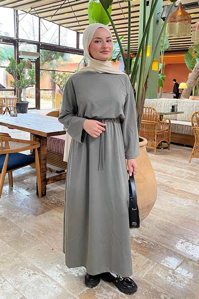 Bel Tünel Detaylı Elbise Çağla Yeşili