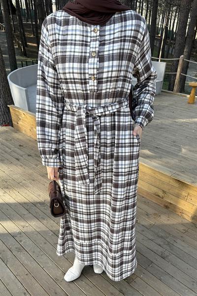 Ekose Desen Elbise Taş