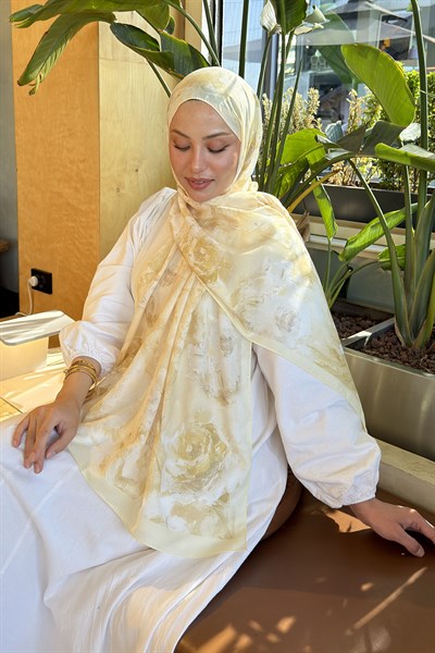 Gül Çiçek Desen Lara Soft Şal Sarı