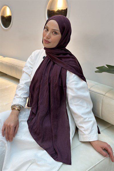 Shine Desen Ayrobin Floş Jakar Şal Mürdüm