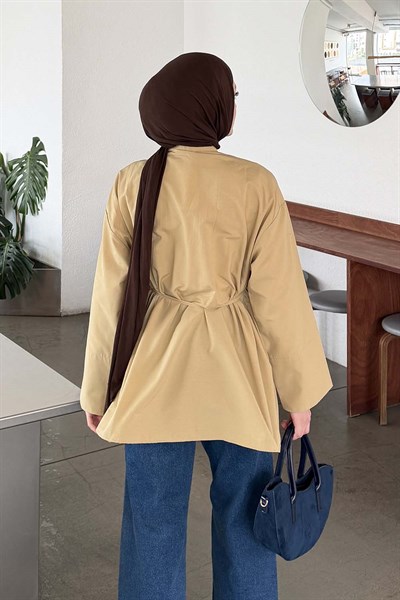 Piliseli Geniş Kol Gömlek Bej