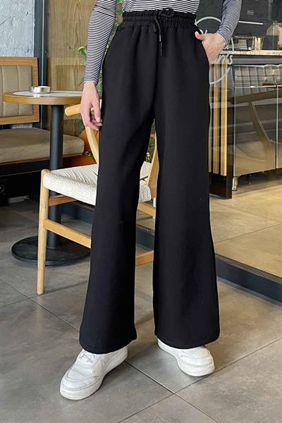 Üç İplik Bol Paça Eşofman Siyah