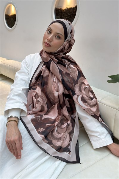 Çiçek Desen Pamuk Şal Acı Kahverengi