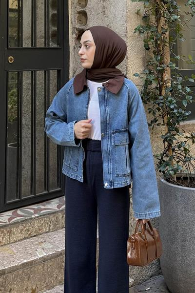 Çıtçıtlı Denim Ceket Acı Kahverengi