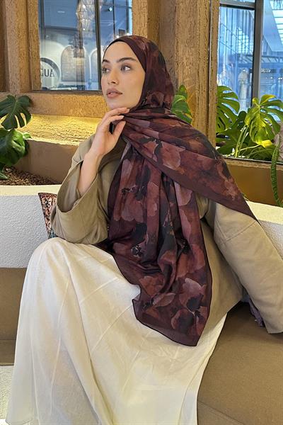 Batik Çiçek Desen Bambu Şal Koyu Bordo