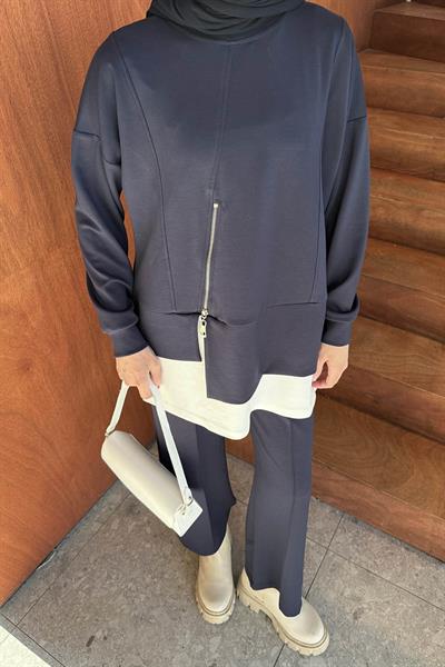 Fermuarlı Garnili Takım Lacivert