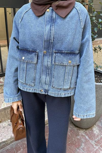 Çıtçıtlı Denim Ceket Acı Kahverengi