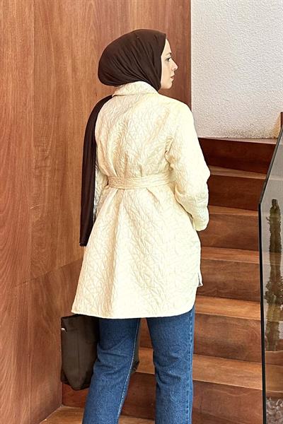 Kapitone Ceket Çıtçıt Kapamalı Krem