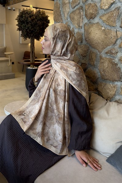 Vintage Flower Desen Bambu Şal Camel