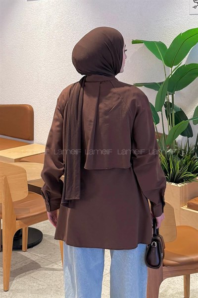 Pelerin Detaylı Gömlek Acı Kahverengi