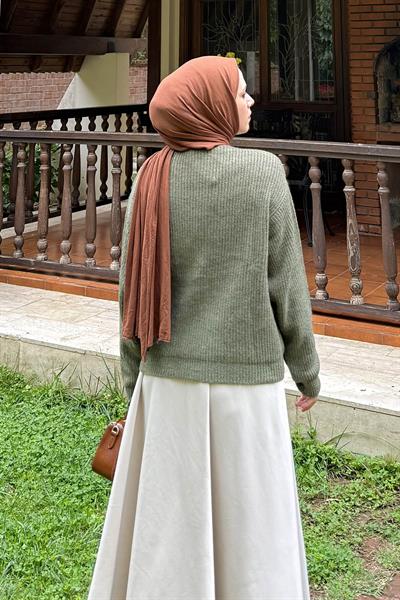 Crop V Yaka Hırka Haki