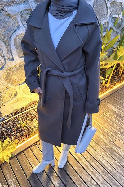 Omuz Filetolu Kol Apoletli Kaşe Kaban Antrasit