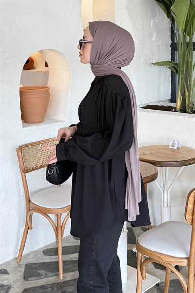 Bağlama Detaylı Tesettür Gömlek Siyah