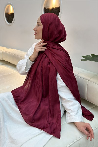 Shine Desen Ayrobin Floş Jakar Şal Bordo