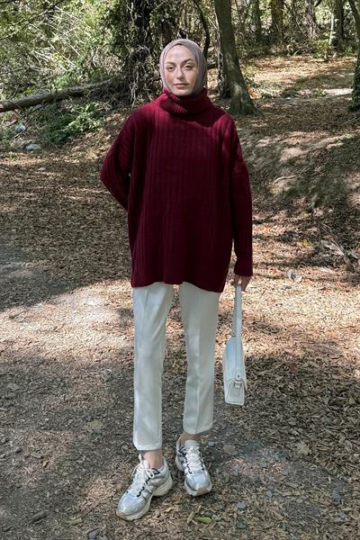 Balıkçı Yaka Kazak Bordo