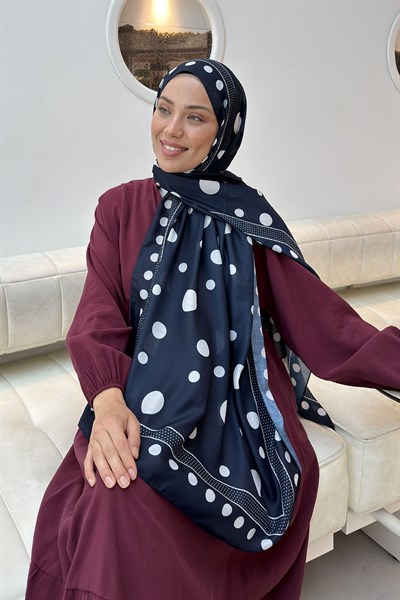 Puantiye Desen Soft Şal Lacivert
