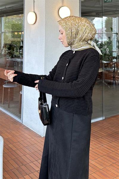 Düğmeli Triko Hırka Siyah