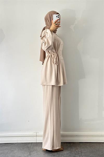 Taşlı İkili Takım Krem