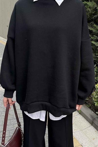 Jasmin Bisiklet Yaka Oversize Sweat Siyah