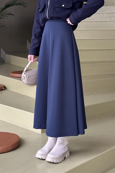 Scuba Kumaş Kloş Etek Lacivert