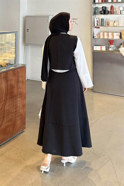 Crop Yelek-Etekli İkili Takım Siyah