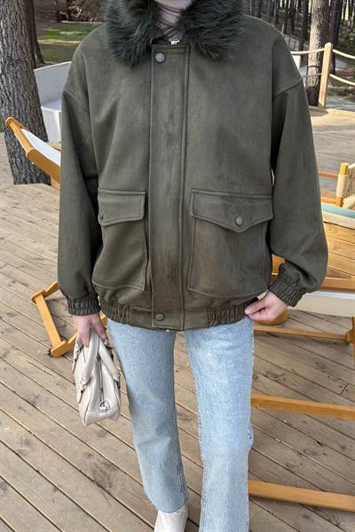 Kürk Yaka Cepli Mont Haki