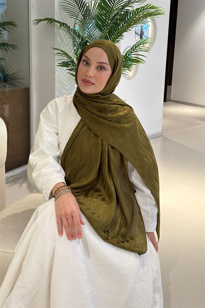 Shine Desen Ayrobin Floş Jakar Şal Asker Yeşili