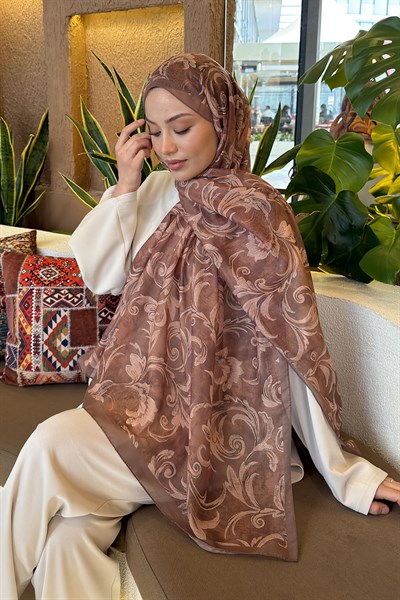 Etnik Desen Ferah Şal Sütlü Kahve