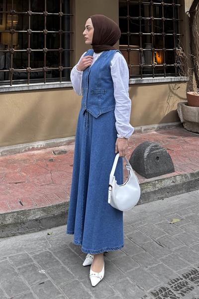 Kruvaz Kapama Kot Etekli Takım Koyu Mavi