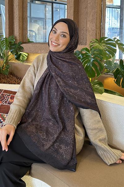 Retro Desen Bambu Şal Siyah Kahverengi