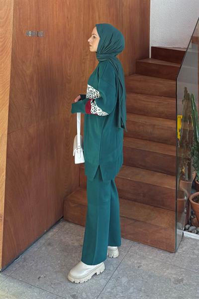 Desenli Triko Takım Zümrüt Yeşili