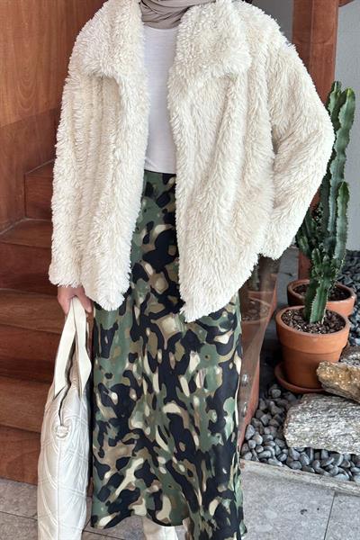 Peluş Detaylı Mont Krem