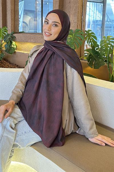 Bulut Desen Bambu Şal Koyu Bordo