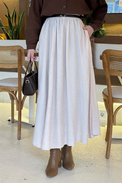 Cep Detaylı  Kloş Etek Krem