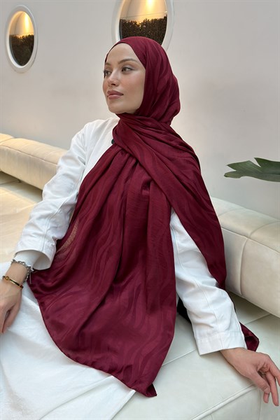 Shine Desen Ayrobin Floş Jakar Şal Bordo
