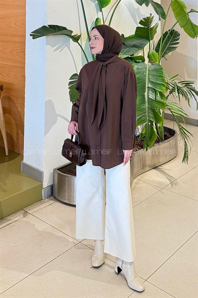 Fular Detaylı Gömlek Acı Kahverengi