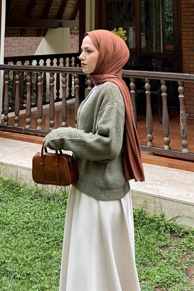 Crop V Yaka Hırka Haki